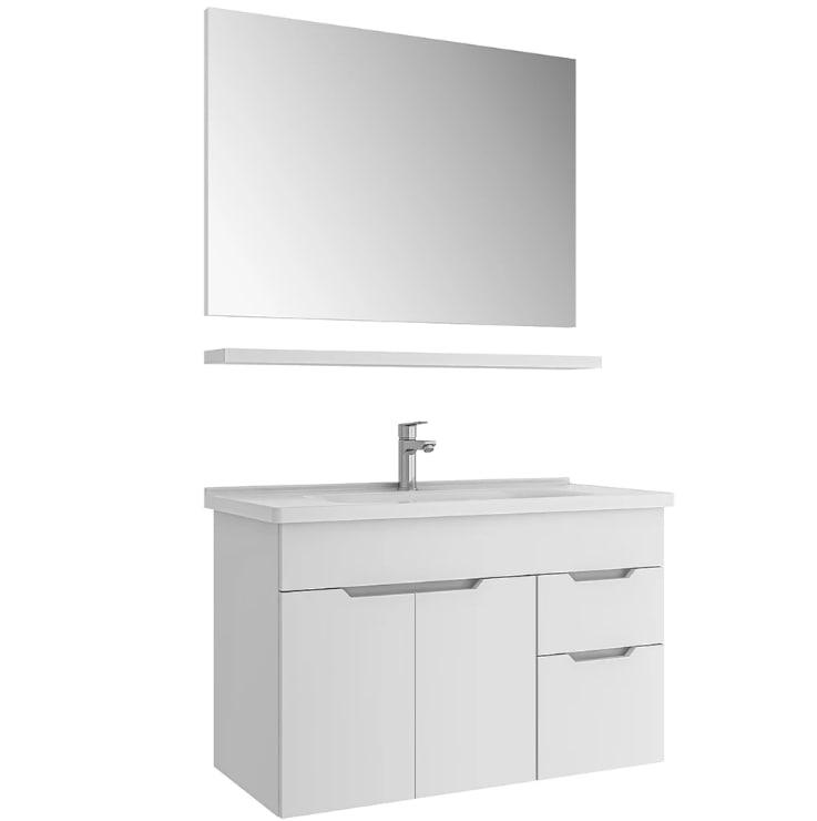 STORA 100X50 white раковина с тумбой и зеркалом